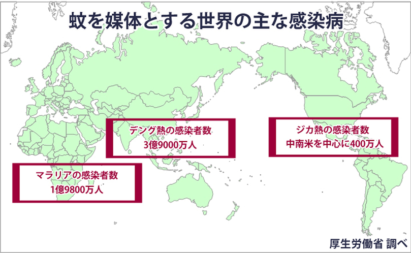 蚊を媒体とする世界の主な感染病