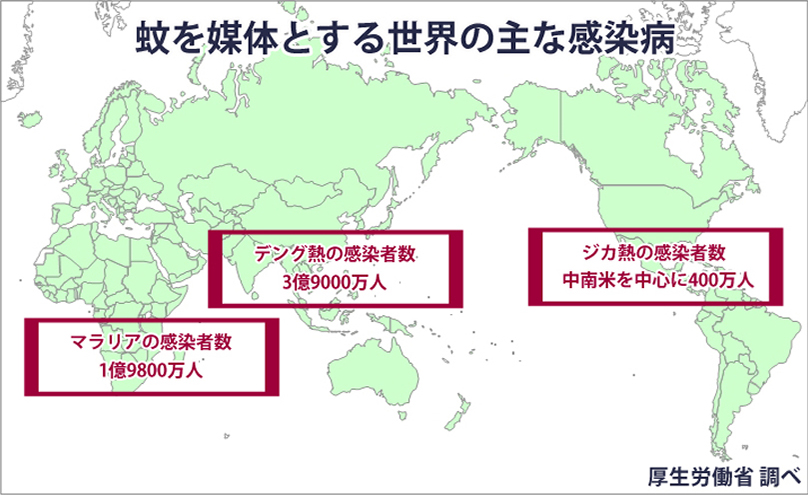 蚊を媒体とする世界の主な病気